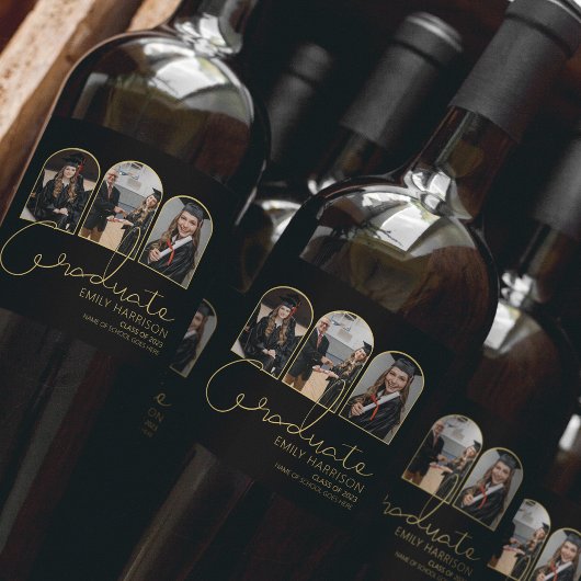 Étiquette Pour Bouteilles De Vin Diplômé moderne | 3 Collage photo en arc
