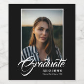 Étiquette Pour Bouteilles De Vin Diplômé moderne photo modifiable noir | Graduation (Étiquettes simples)