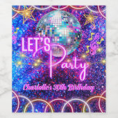 Étiquette Pour Bouteilles De Vin Disco Ball Let's Party Neon rose Fille Fille Fête (Étiquettes simples)