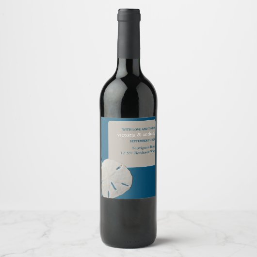 Étiquette Pour Bouteilles De Vin Dollar de sable, Mariage Ocean Blue Beach (Devant)