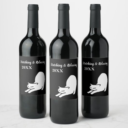 Étiquette Pour Bouteilles De Vin Doodle de chat étirant (Bouteilles)