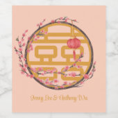 Étiquette Pour Bouteilles De Vin Double bonheur Sakura Mariage chinois (Étiquettes simples)