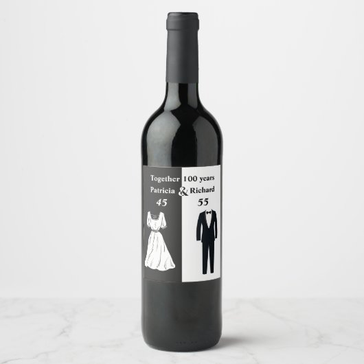 Étiquette Pour Bouteilles De Vin Double célébration Anniversaire conjoint 100 ans (Devant)