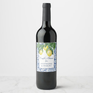 Étiquette Pour Bouteilles De Vin Douche de Couple Élégant Aquarelle Citron avec Shi