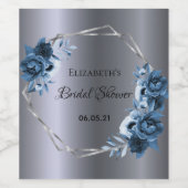 Étiquette Pour Bouteilles De Vin Douche nuptiale bleu marine florales argent boho (Étiquettes simples)