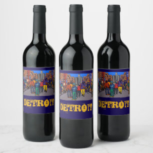 Étiquette Pour Bouteilles De Vin Doxie Town City - DETROIT