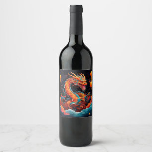 Étiquette Pour Bouteilles De Vin Dragon chinois coloré du Nouvel An