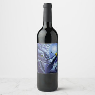 Étiquette Pour Bouteilles De Vin Dragon et perle bleus d'océan
