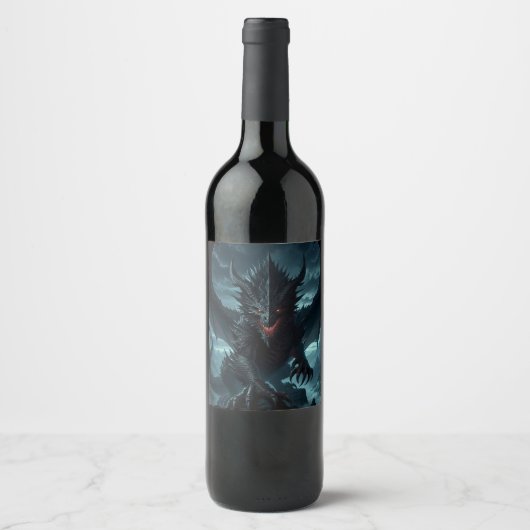 Étiquette Pour Bouteilles De Vin Dragon sombre et médiéval (Devant)