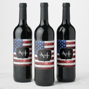 Étiquette Pour Bouteilles De Vin Drapeau américain rouge blanc brillant parties sci