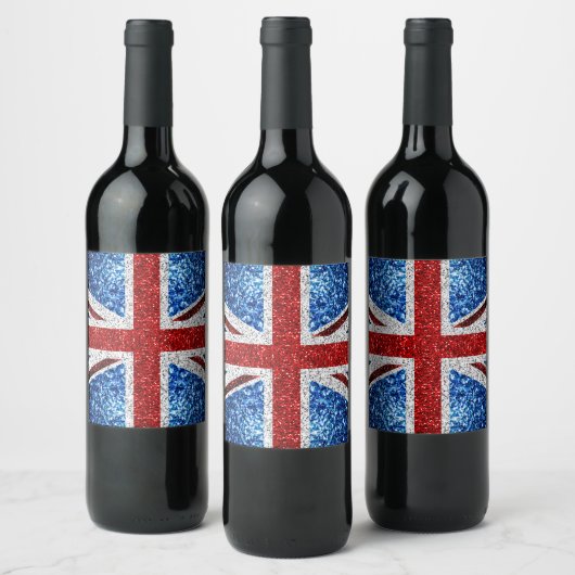 Étiquette Pour Bouteilles De Vin Drapeau rouge bleu blanc brillant parties scintill (Bouteilles)