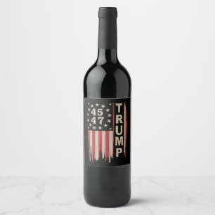 Étiquette Pour Bouteilles De Vin Drapeau Trump 45 47 Vintage Rétro Amérique USA