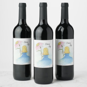Étiquette Pour Bouteilles De Vin Dream Girl tenant Fleur géante "Dream Big"