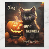 Étiquette Pour Bouteilles De Vin Drôle Chat Noir Kitten Halloween (Étiquettes simples)