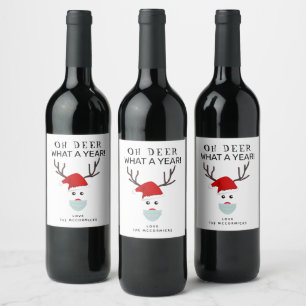 Étiquette Pour Bouteilles De Vin Drôle Covid Noël Reindeer Portant Le Masque Visage