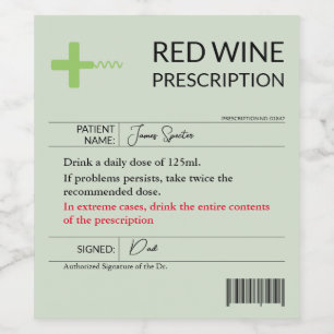 Étiquette Pour Bouteilles De Vin Drôle Étiquette Vin Prescription Rouge Blanc Rose 