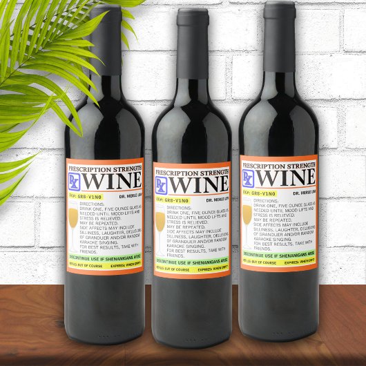 Étiquette Pour Bouteilles De Vin Drôle Prescription Blanc