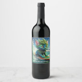 Étiquette Pour Bouteilles De Vin Drôle Psychedélique Surf Chat (Devant)