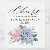 Étiquette Pour Bouteilles De Vin Dusty Blue Pastel Pink hydrangeas Mariage (Étiquettes simples)