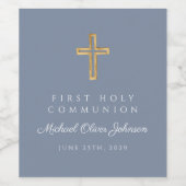 Étiquette Pour Bouteilles De Vin Dusty Blue Religious Cross Boy First Communion (Étiquettes simples)