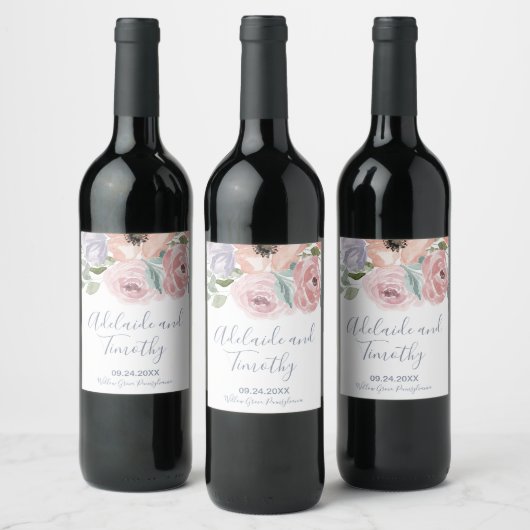 Étiquette Pour Bouteilles De Vin Dusty Rose Florals Mariage (Bouteilles)