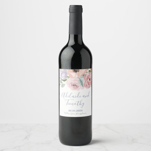 Étiquette Pour Bouteilles De Vin Dusty Rose Florals Mariage (Devant)