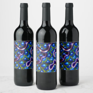 Étiquette Pour Bouteilles De Vin Écailles Bleues Lumineuses