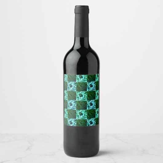 Étiquette Pour Bouteilles De Vin Échecs ou cyan vert et bleu ciel, avec rectangle (Devant)