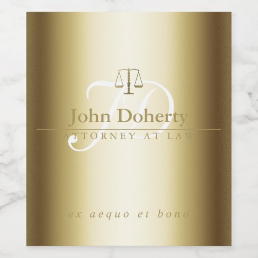 Étiquette Pour Bouteilles De Vin Échelles classiques de justice | Initiales or (Étiquettes simples)