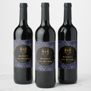 Étiquette Pour Bouteilles De Vin Échelles de dragon bleu marine or fausses paillett