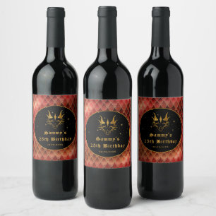 Étiquette Pour Bouteilles De Vin Échelles de dragon rouge or faux paillettes annive
