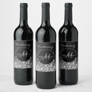 Étiquette Pour Bouteilles De Vin Éclat d'argent monogramme