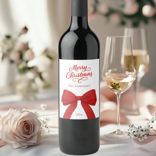 Étiquette Pour Bouteilles De Vin Écriture blanche rouge bosse Noël