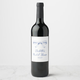 Étiquette Pour Bouteilles De Vin Écriture Manuscrite Coquette Nœud Bleu Enterrement