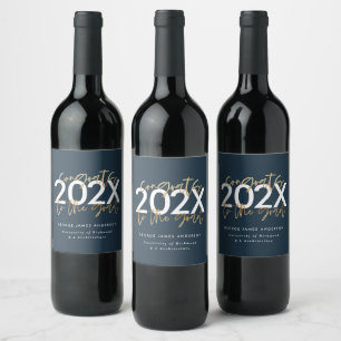 Étiquette Pour Bouteilles De Vin Écriture moderne bleu et or stylisé