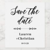Étiquette Pour Bouteilles De Vin Écriture Noir et Blanc Enregistrer la date Étiquet (Étiquettes simples)