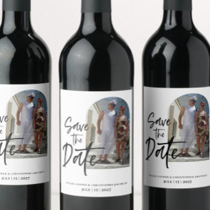 Étiquette Pour Bouteilles De Vin Écriture Photo Enregistrer la date Invitation