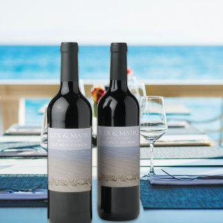 Étiquette Pour Bouteilles De Vin Écriture sur la plage sur le sable élégant neutre