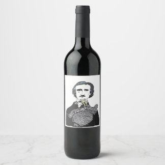 Étiquette Pour Bouteilles De Vin Edgar Allan Poe avec un corbeau sur son menton