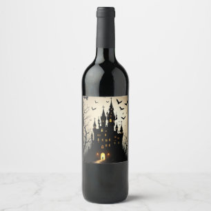 Étiquette Pour Bouteilles De Vin Éffrayant Ombre Halloween Château Vin Bottes Étiqu
