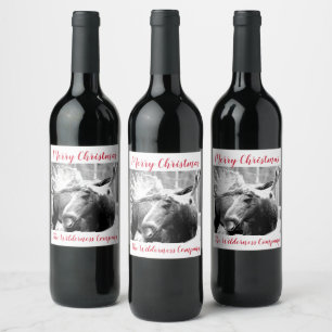 Étiquette Pour Bouteilles De Vin Élan Dans La Neige Joyeux Noël Scène D'hiver