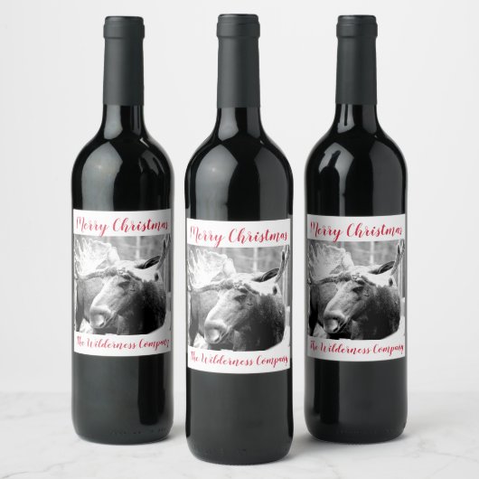 Étiquette Pour Bouteilles De Vin Élan Dans La Neige Joyeux Noël Scène D'hiver (Bouteilles)