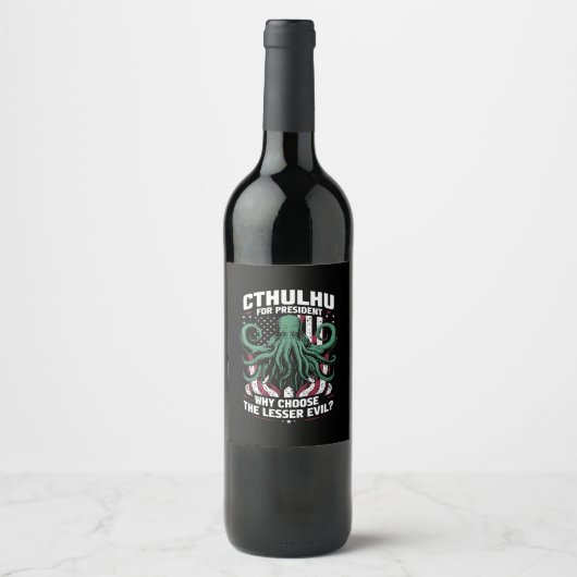 Étiquette Pour Bouteilles De Vin Élections amusantes de 2024 Cthulhu Président (Devant)
