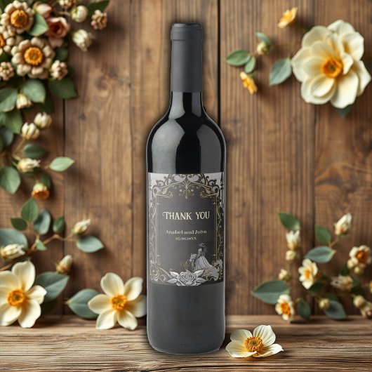 Étiquette Pour Bouteilles De Vin Elégance en argent et noir.