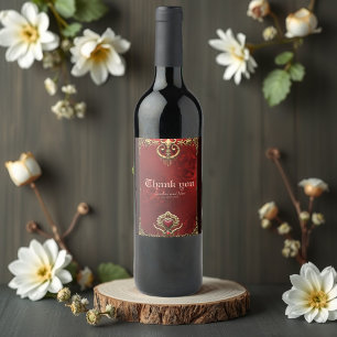 Étiquette Pour Bouteilles De Vin Élégance en lustre rouge avec un coeur orné.
