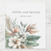 Étiquette Pour Bouteilles De Vin Elégance tropicale Aquarelle Mariage (Étiquettes simples)