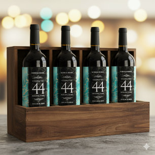 Étiquette Pour Bouteilles De Vin Élégant 44ème anniversaire de Mariage turquoise