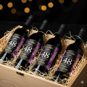Étiquette Pour Bouteilles De Vin Élégant 48e anniversaire de Mariage d'Améthyste