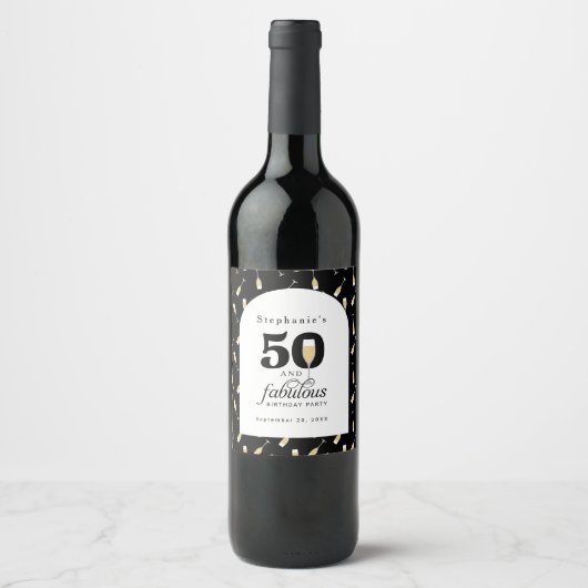 Étiquette Pour Bouteilles De Vin Elégant 50 et fabuleuse invitation d'anniversaire (Devant)