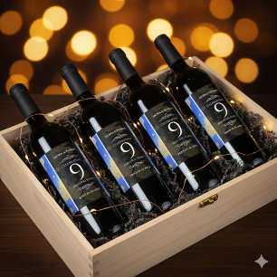 Étiquette Pour Bouteilles De Vin Élégant 9e anniversaire Mariage Lapis Lazuli